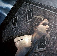 Worriers (1996) painting #17 by Claude Marquis, portrait in urban setting, Mercury Lounge Ottawa