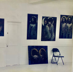 Crusades Series paintings by Claude Marquis displayed in studio, 1996, Ottawa artist, Canadian contemporary painter