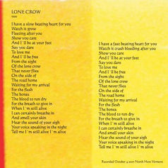 Page from the Stereo Stereo album booklet showing the lyrics for "Lone Crow" by Claude Marquis.