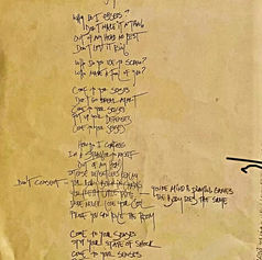 Original handwritten lyric sheet for the song “Senses” from the album FUK by General Malaise, written by Claude Marquis