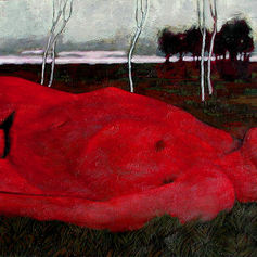 Claude Marquis Untitled (Reclining Devil) painting in the Ottawa Art Gallery collection from the Grotto: The Bill Staubi Collection exhibition.