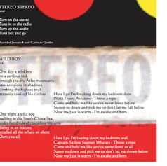 Page from the Stereo Stereo album booklet showing the lyrics for "Wild Boy" by Claude Marquis.