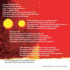 Page from the Stereo Stereo album booklet showing the lyrics for "Stupid Youth" by Claude Marquis.