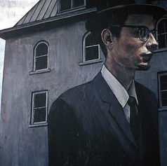 Worriers (1996) painting #19 by Claude Marquis, portrait in urban setting, Mercury Lounge Ottawa