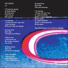 Page from the Stereo Stereo album booklet showing the lyrics for "So Long" by Claude Marquis.