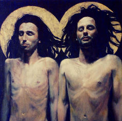 Painting of Jesus and John the Baptist, 24 × 48 in (61 × 121.9 cm), Crusades Series, Claude Marquis, 1996