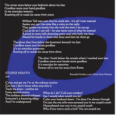 Page from the Stereo Stereo album booklet showing the lyrics for "Wave Goodbye" by Claude Marquis.