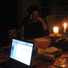 Pam Kapoor recording vocal harmonies by candlelight during the North Hero album sessions
