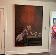 Claude Marquis Eve painting displayed in a private home interior, contemporary biblical painting by Ottawa Canadian artist Claude Marquis