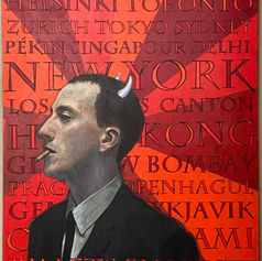 Large acrylic painting of Satan by Canadian painter Claude Marquis.