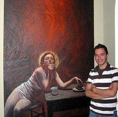 Claude Marquis Eve painting installed in a private home collection, biblical Eve acrylic painting by Canadian artist Claude Marquis