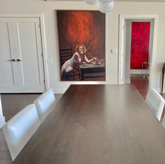 Claude Marquis Eve painting installed in a private home collection, biblical Eve acrylic painting by Canadian artist Claude Marquis