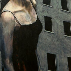 Worriers (1996) painting #16 by Claude Marquis, portrait in urban setting, Mercury Lounge Ottawa