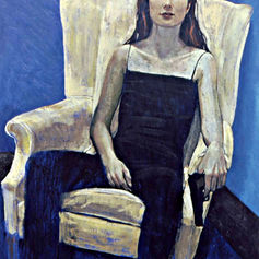 Painting by Claude Marquis from the Martyrs series, solitary martyr figure, contemporary figurative work by Claude Marquis.