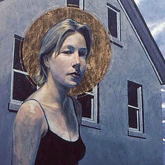 Claude Marquis large vertical painting Saints series