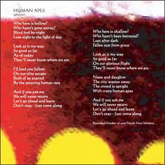 Page from the Stereo Stereo album booklet showing the lyrics for "Human Apes" by Claude Marquis.