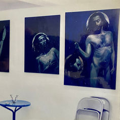 Studio view of Crusades Series paintings by Claude Marquis, 1996, Ottawa contemporary artist, Canadian painter