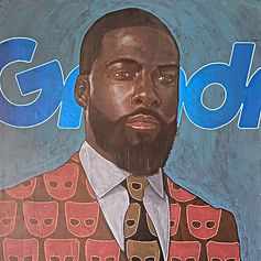 Claude Marquis queer painting series featuring intimate portrait inspired by gay app culture