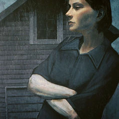 Worriers (1996) painting #18 by Claude Marquis, portrait in urban setting, Mercury Lounge Ottawa
