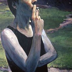 Worriers (1996) painting #13 by Claude Marquis, portrait in landscape, Mercury Lounge Ottawa