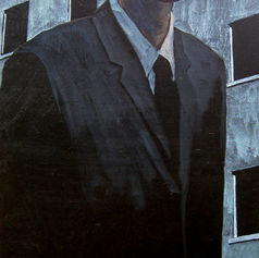 Worriers (1996) painting #15 by Claude Marquis, portrait in urban setting, Mercury Lounge Ottawa