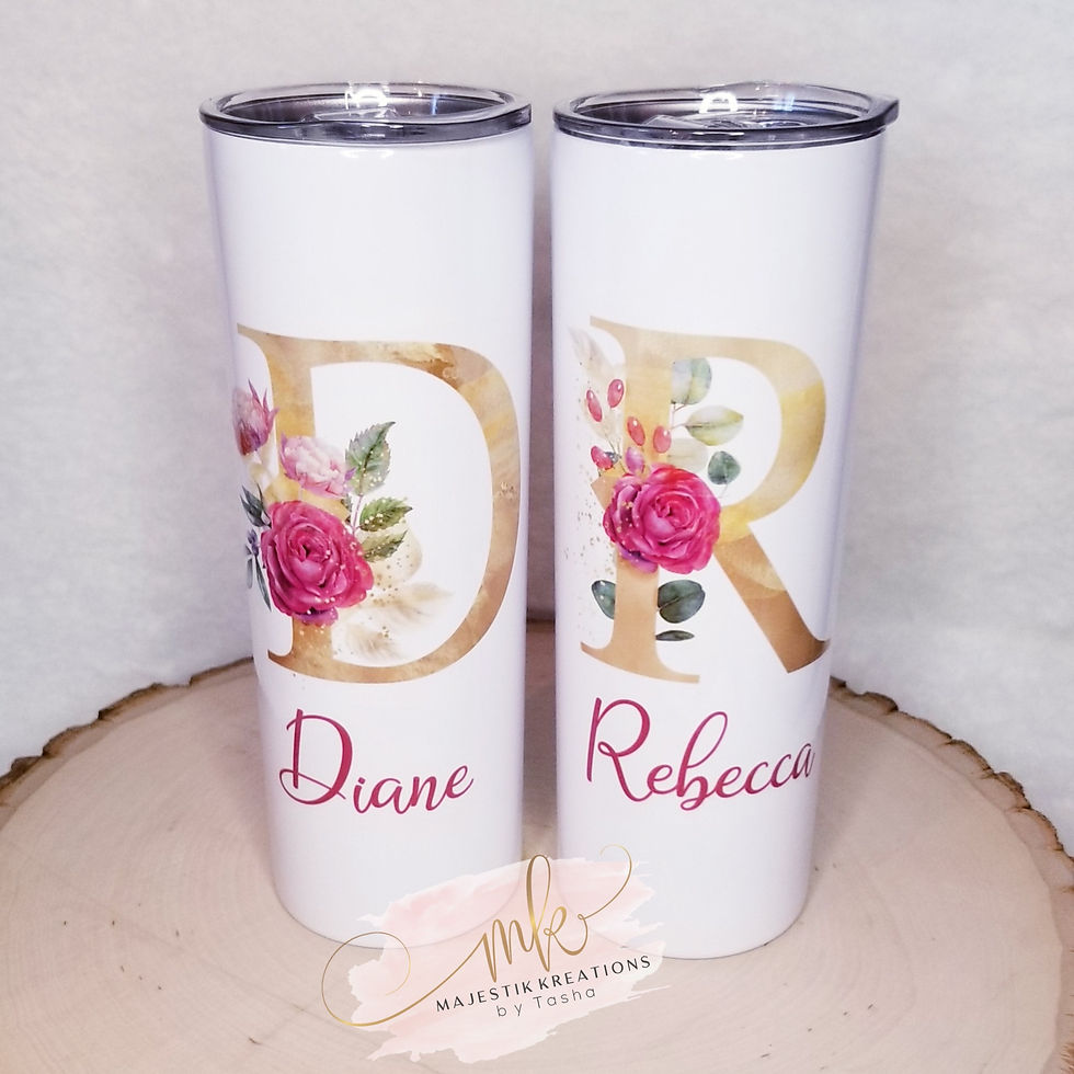 Monogram Letter with name | 20oz skinny tumbler | Floral Monogram