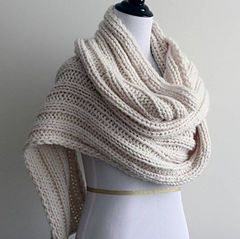 Winter White Ribbed Knit Scarf / Shawl by Winter White Knits