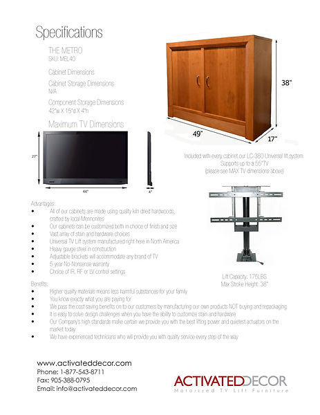 Specifications TV Lift