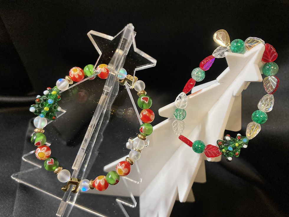 Thumbnail: Two red and green Christmas Tree bracelets