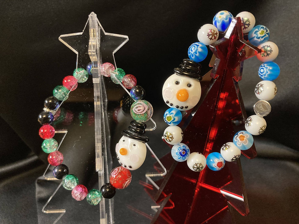 Glass bracelets with snowman beads