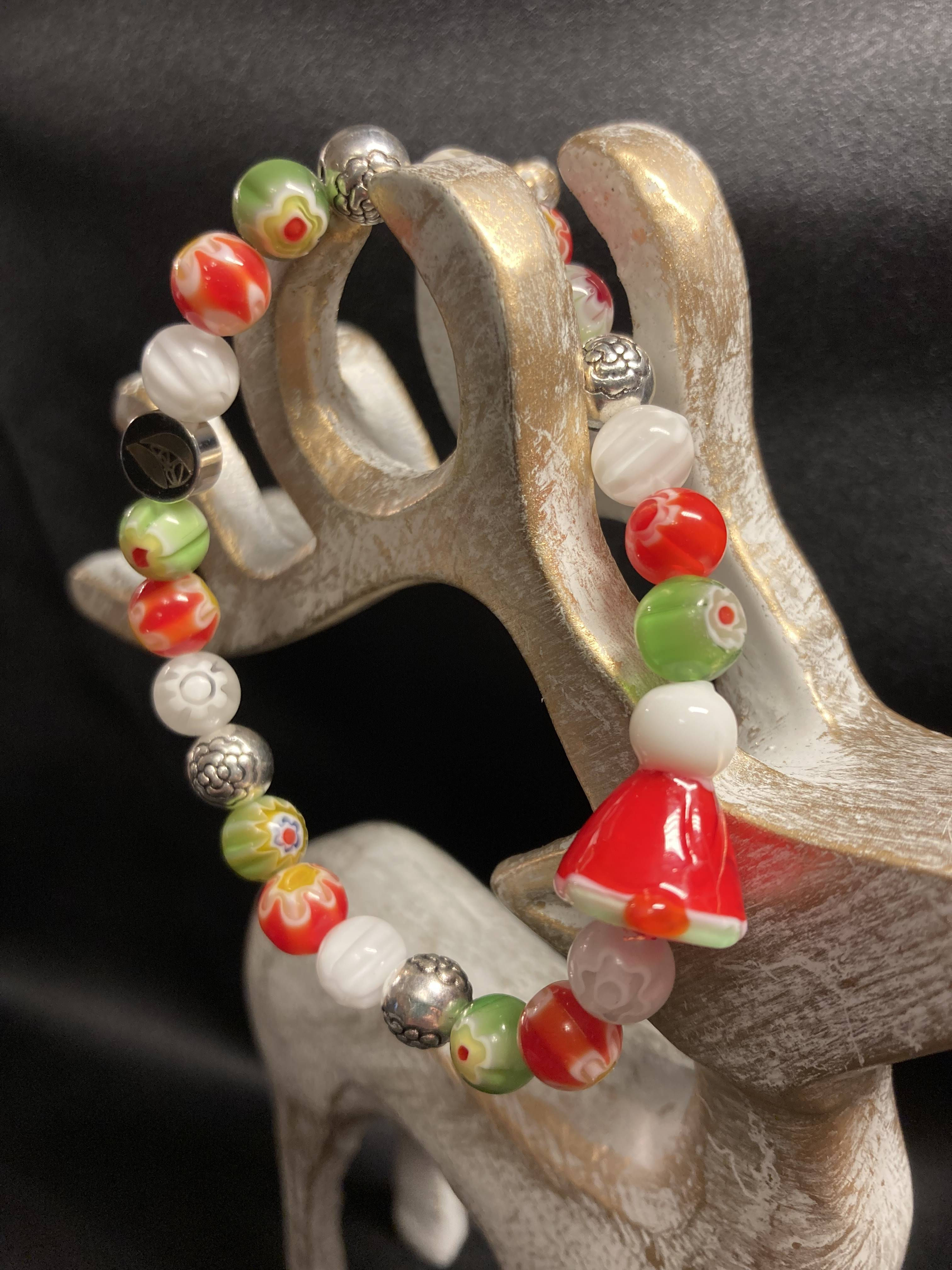 Red, white and green Santa hat bracelet
