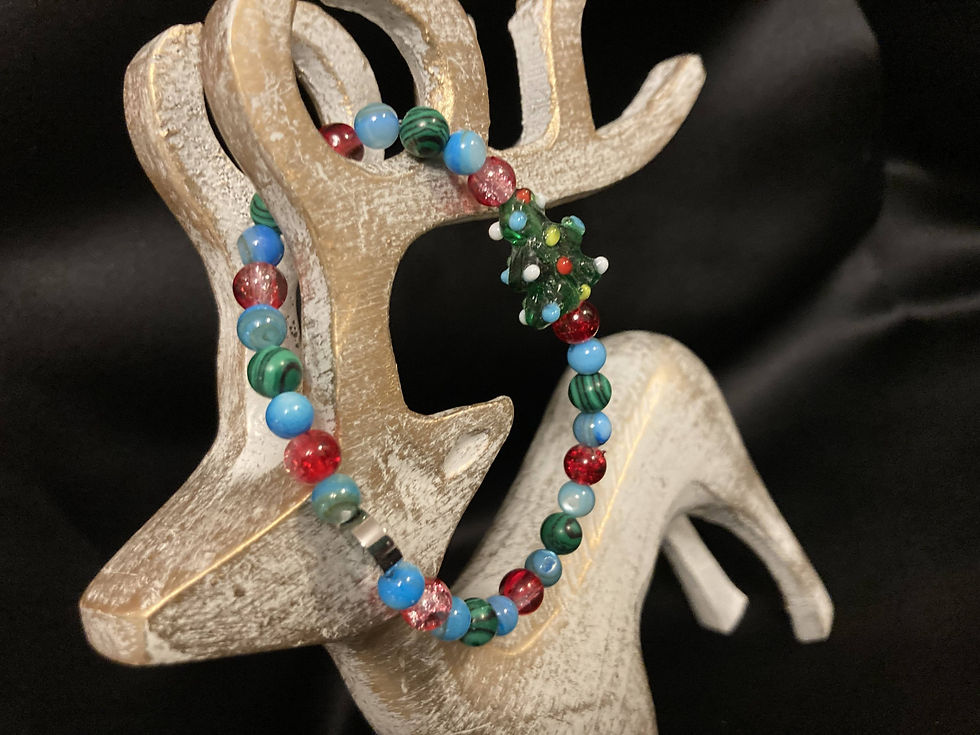 Thumbnail: Blue, green and red Christmas tree bracelet