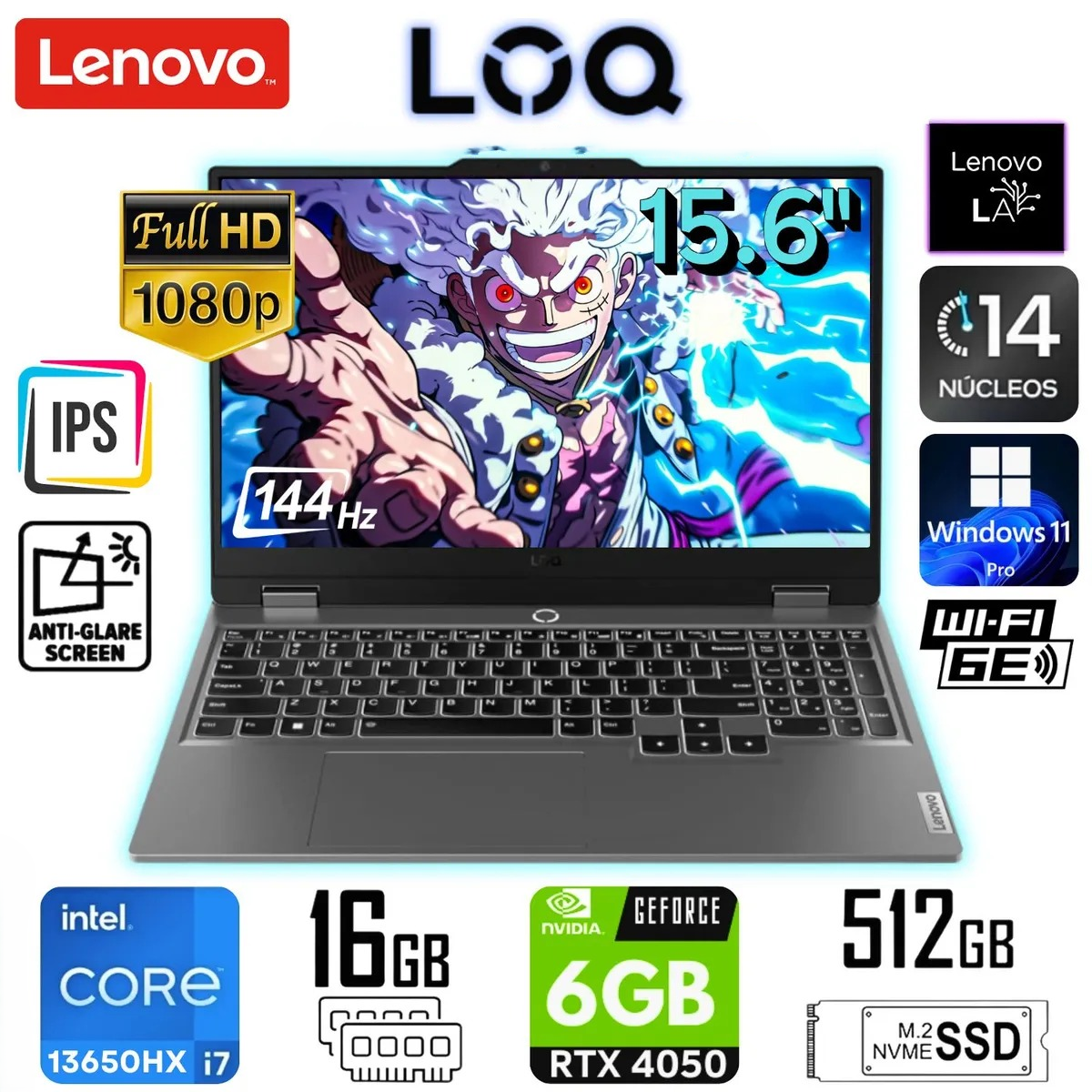 Notebook Laptop Lenovo Corei7 13650HX LOQ 15IRX9 83DV00FKLM  RTX4050 6GB vista principal