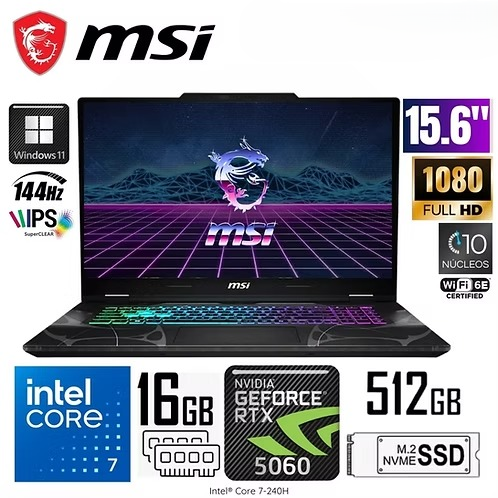 Laptop MSI Corei7 ULTRA 240H Cyborg 15 RTX5060 8GB 16GB DDR5 512GB 15.6 FHD