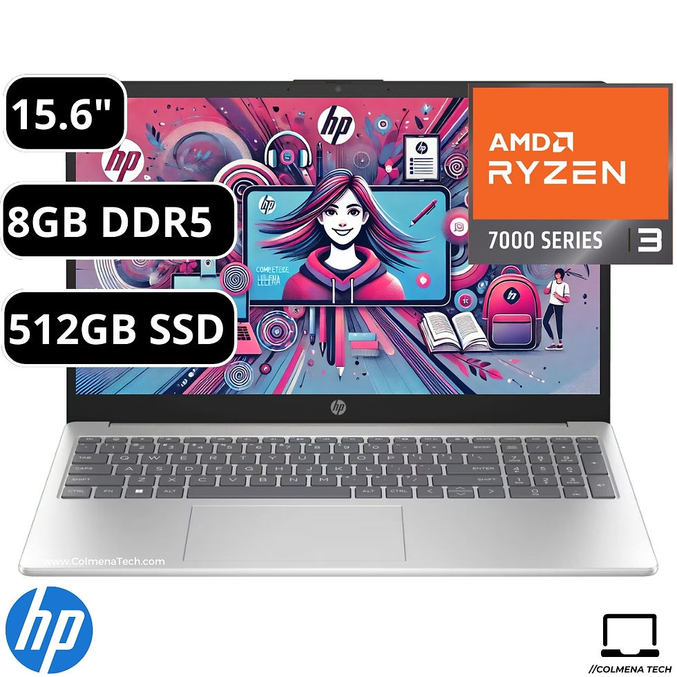 Miniatura: Laptop HP Ryzen3 7320U 15-FC0068LA A1UD2LA#ABM 8GB DDR5 5500 MHz 512GB SSD 15.6” FHD W11 Dorado Rosa vista frontal detalles