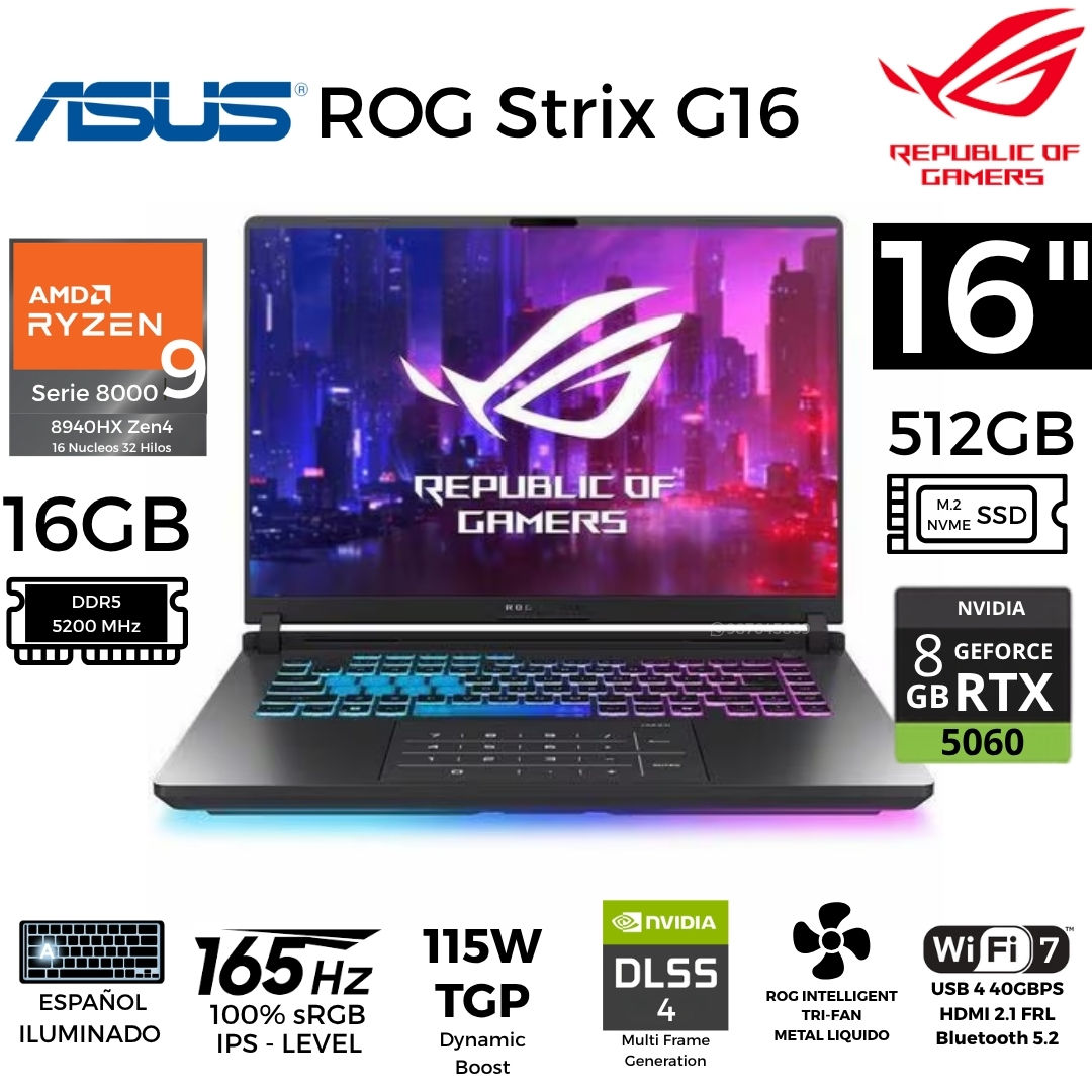 LAPTOP ASUS ROG STRIX G16 G614PM-RV221W 4711636460200 90NR0KW8-M00B80 RYZEN9 8940HX RTX5060 8GB