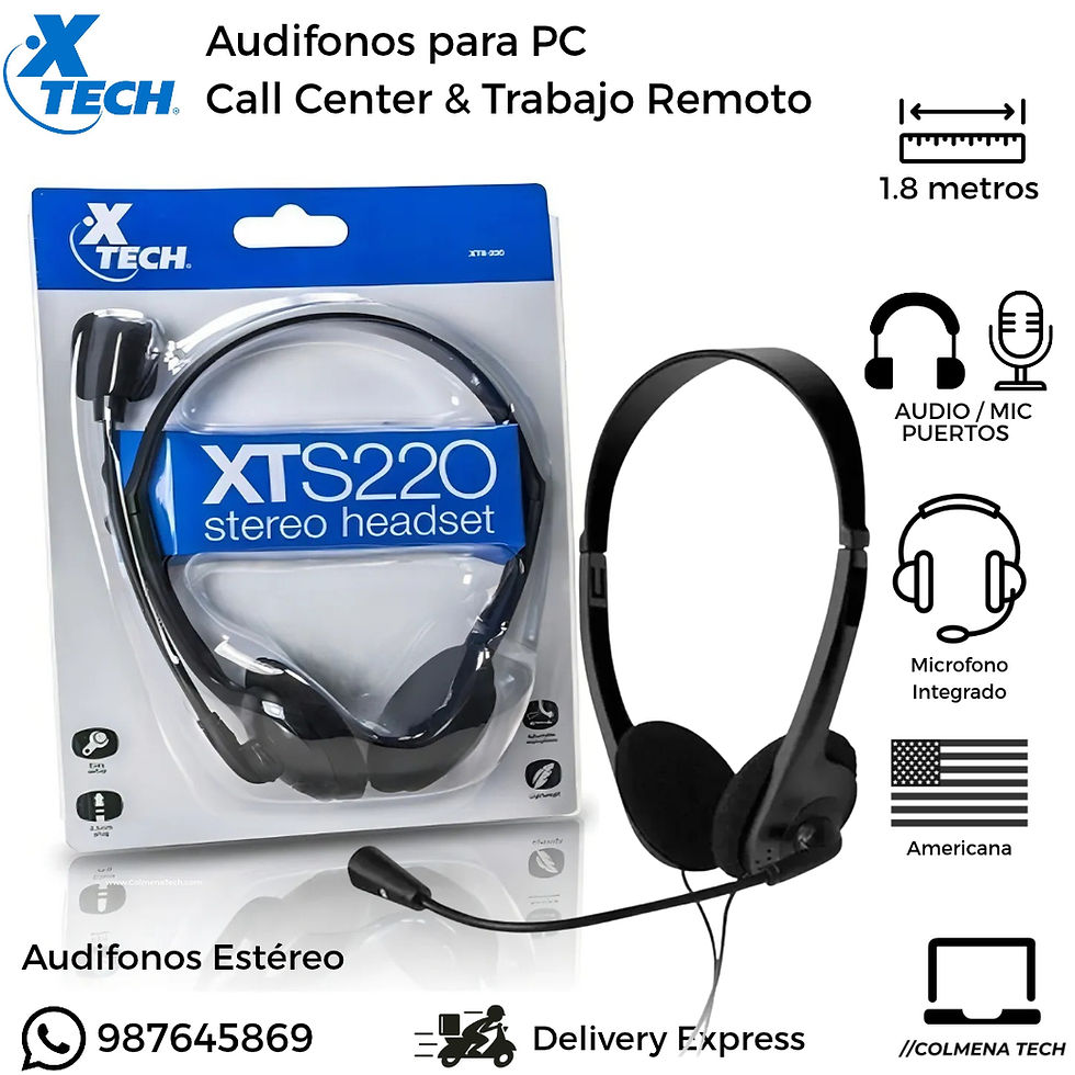 AUDIFONOS ALAMBRICOS XTECH XTS220 CALL CENTER 798302167513 vista ficha tecnica