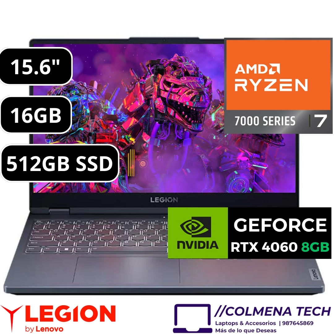 Laptop Notebook Lenovo Ryzen 7 Legion 5 15ARP8 83EF0002US Vista Frontal con detalles tecnicos