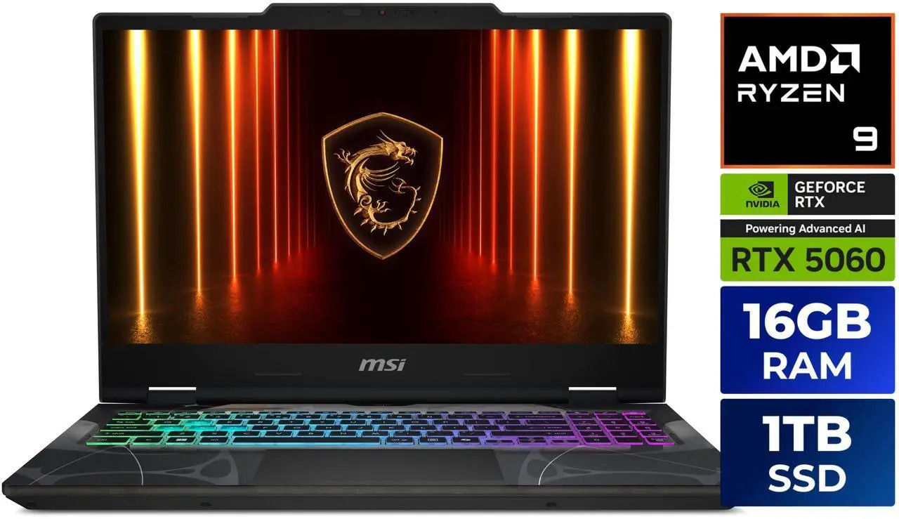 Laptop MSI Ryzen9 270 Cyborg 15 Ai RTX5060 8GB 144Hz 16GB DDR5 5600MHz 1TB 15.6