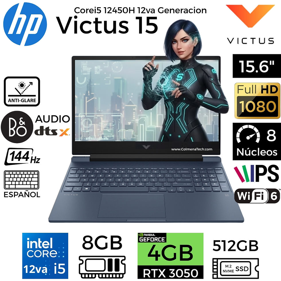 Miniatura: Laptop HP Corei5 12450H 12va Gen Victus 15 FA0021LA A14LCLA#ABM RTX3050 4GB 8GB 512GB 15.6" W11 RJ45 vista PRINCIPAL