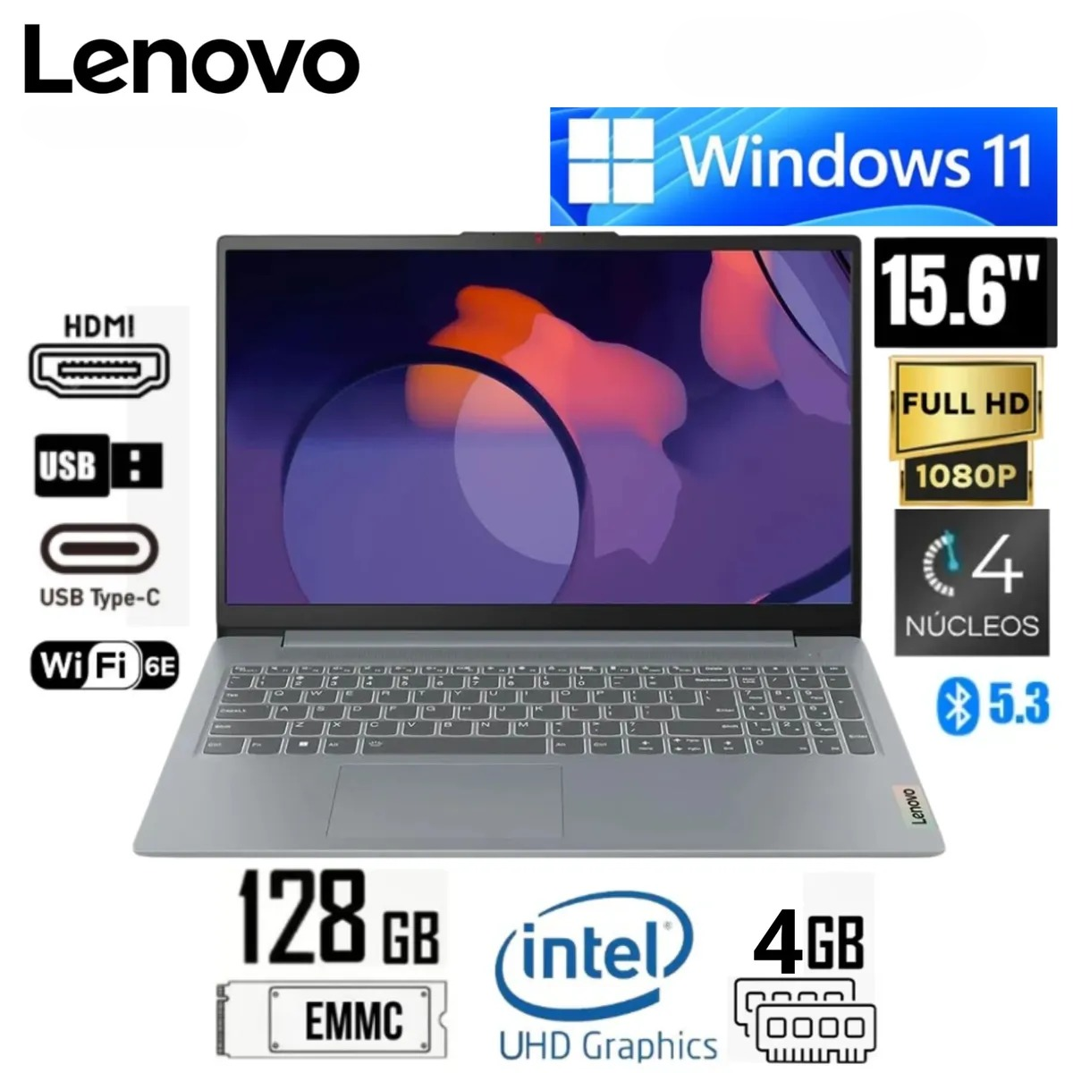 Laptop Lenovo N100 IdeaPad Slim 3 4GB DDR5 4800MHz 128GB SSD 15.6" FHD W11 TUV