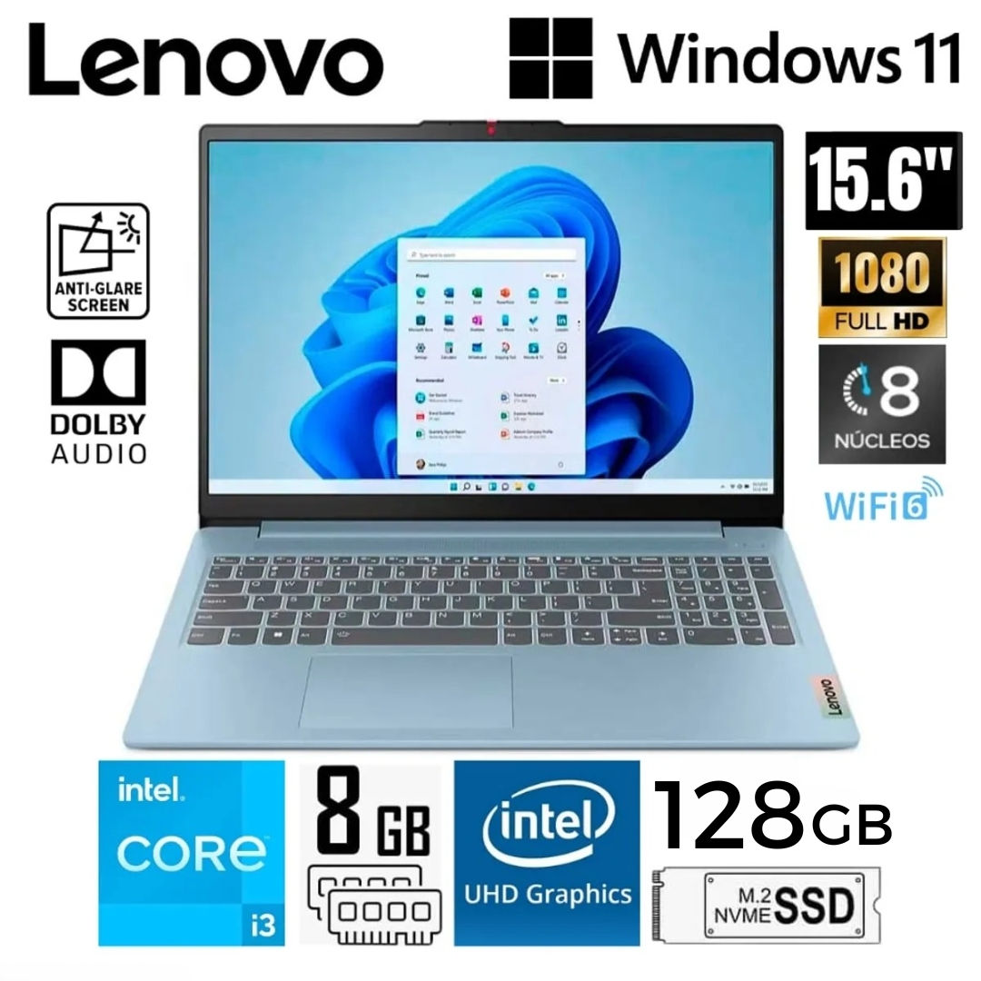 Laptop Lenovo Corei3 N305 Ideapad Slim 3 8GB DDR5 128GB 15.6 FHD W11 Artic Grey