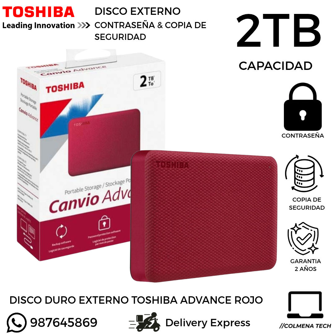 DISCO DURO EXTERNO 2TB TOSHIBA CANVIO ADVANCE ROJO HDTCA20XR3AA 723844000745 vista ficha tecnica