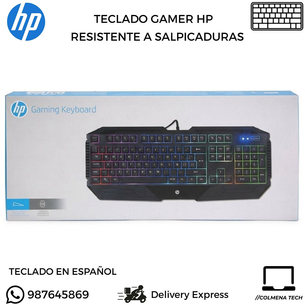 Miniatura: Teclado Alambrico HP K110 Gaming Español AntiGhosting Antiderrame  RGB 6948391226347 7JH31AA#ABM vista caja empaque