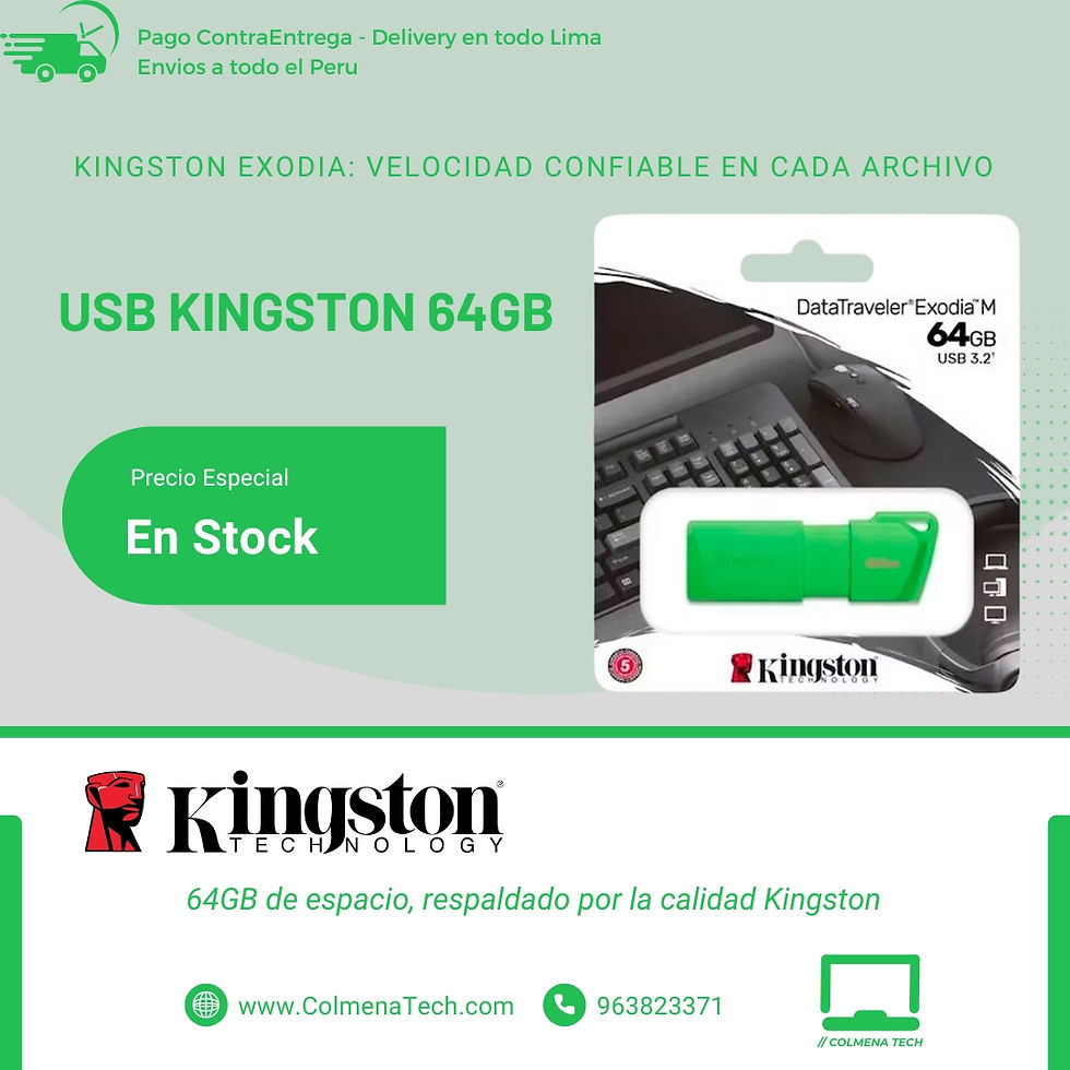 Miniatura: Memoria USB 64GB Kingston DataTraveler Exodia M Verde Neon TypeA 3.2 Gen KC-U2L64-7LG vista flyer