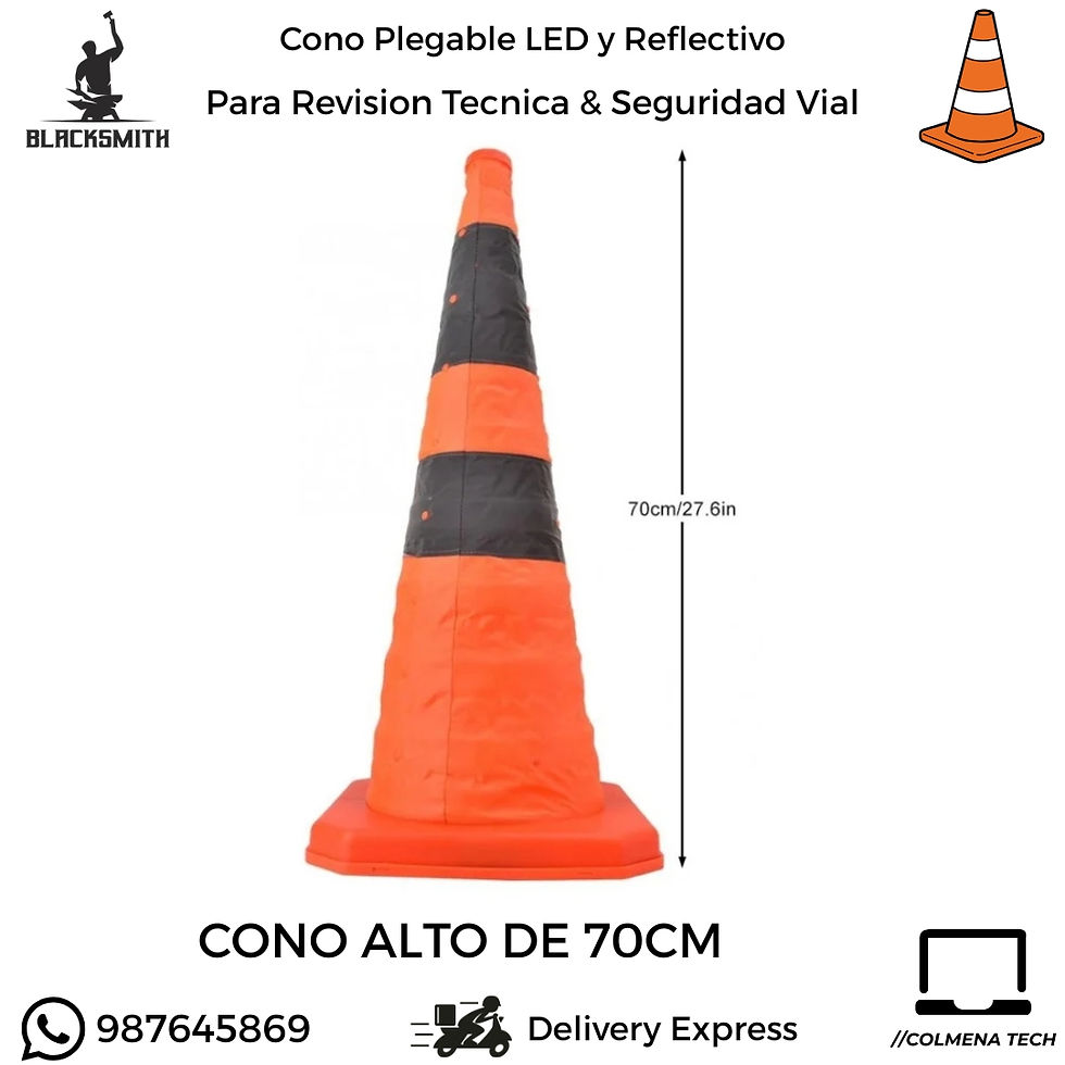Miniatura: Cono Vial de Seguridad LED Reflectivo y Plegable de 70CM Marca BlackSmith USA vista frontal
