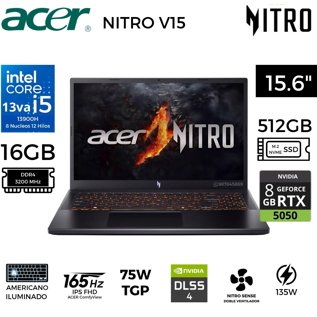 NITRO V15 ANV15-52-57BB 195133305235 NH.U1PAA.004 COREI5 RTX5050 8GB