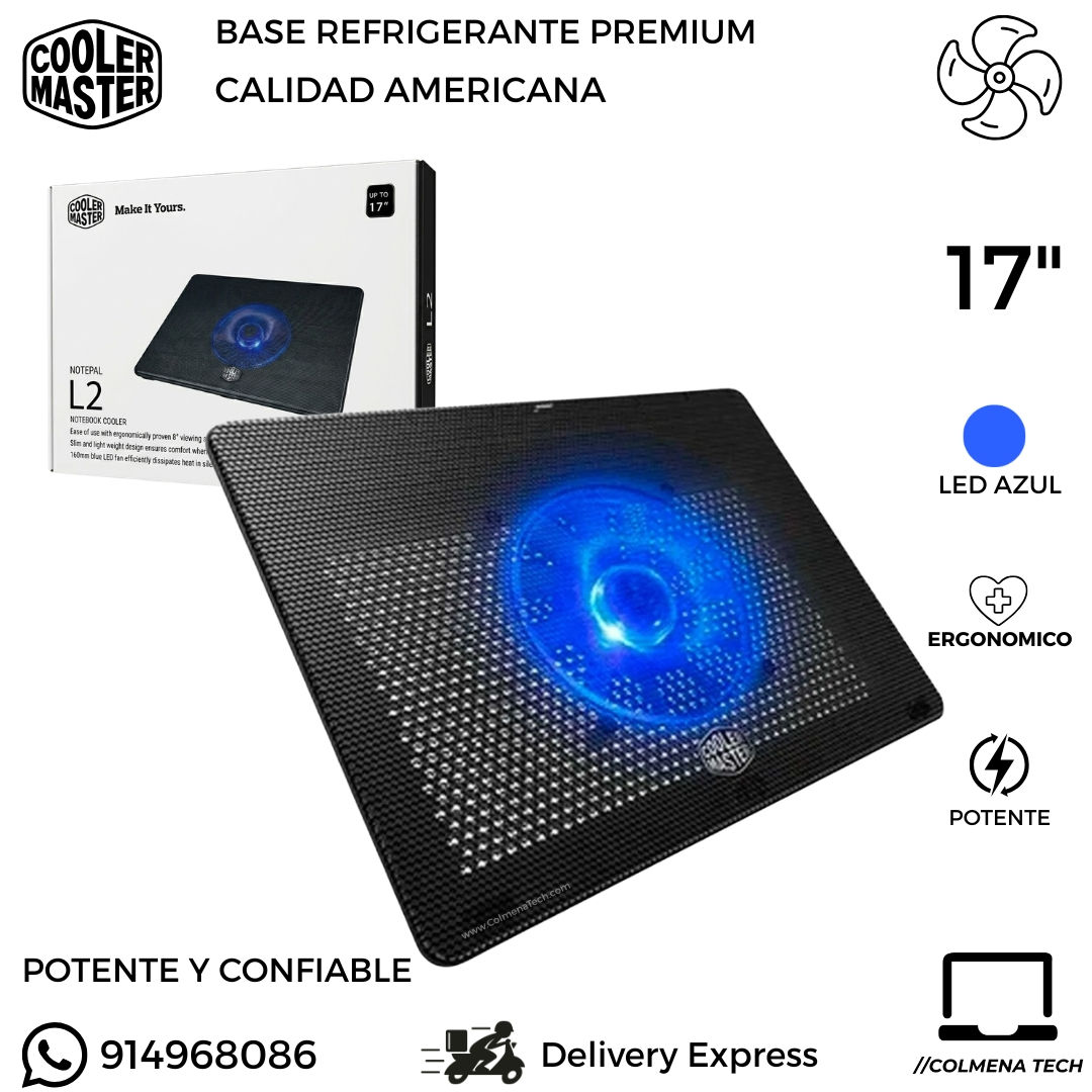 COOLER PARA LAPTOP COOLER MASTER 17 PULGADAS 1 VENTILADOR NOTEPAL L2 MNW-SWTS-14FN-R1 884102033247 vista principal