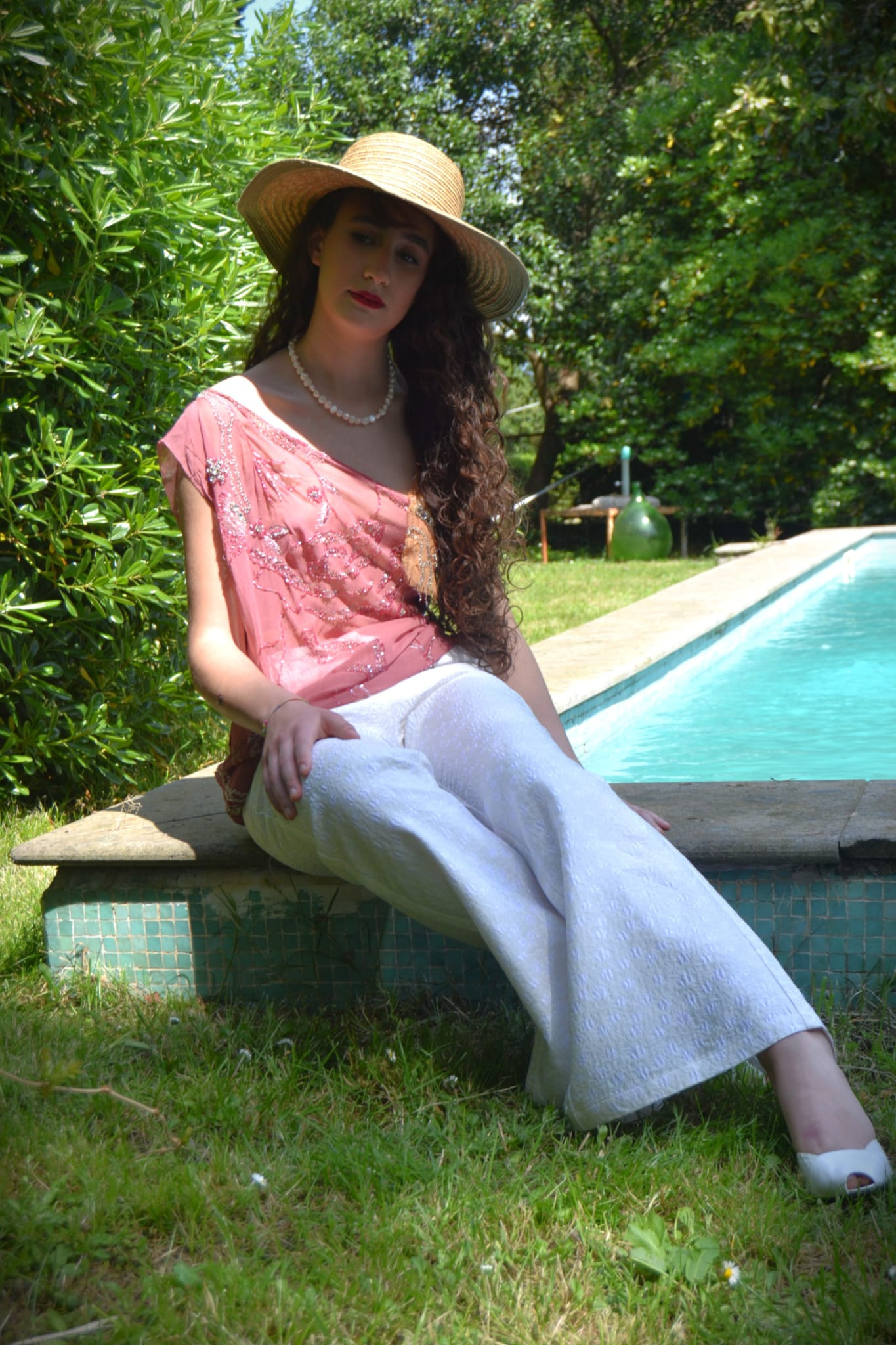 100% Silk hand embroidered & hand stitched pink