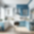 kitchen with white and blue cabinets